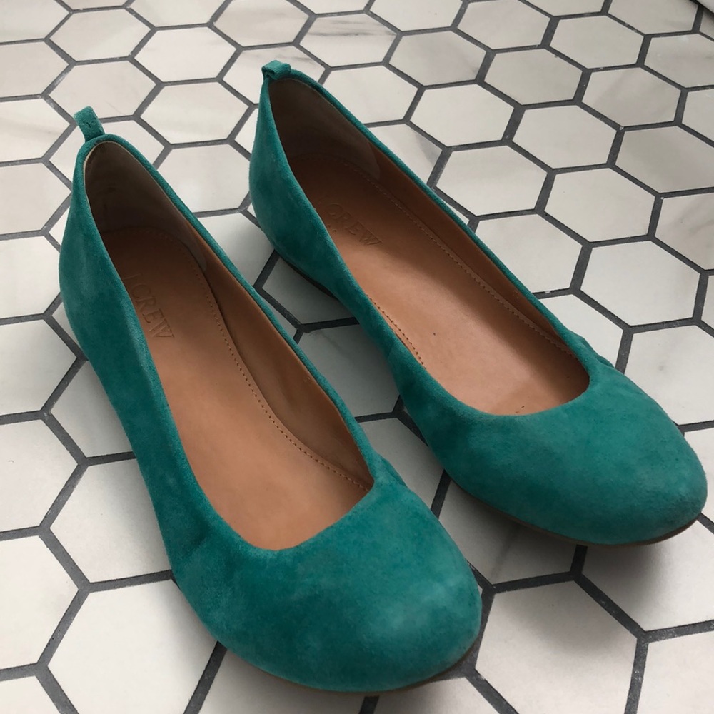 J Crew Emerald Suede Flat Size 7